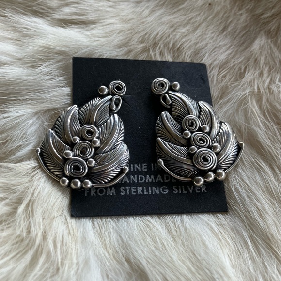 Jewelry - Handmade Sterling Silver Leaf Swirl Statement Earrings
